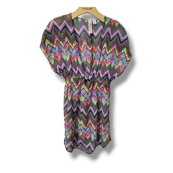Miken swim women's multicolor chevron deep VNeck sleeveless swimwear cover up xs - Picture 1 of 8